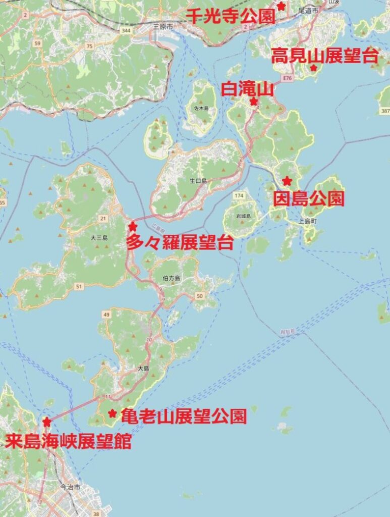 しなまみ海道の展望台地図