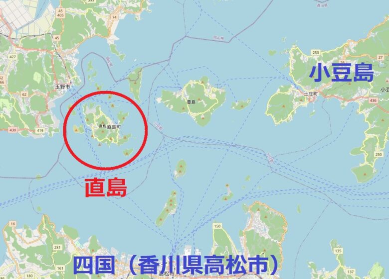 直島の位置を地図で確認