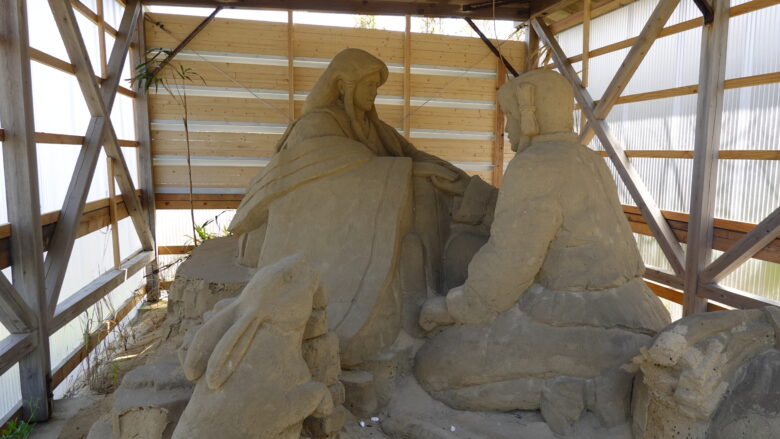 「因幡の白兎」のクライマックスシーンの砂像