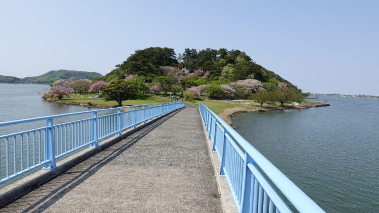 橋の上から見える青島