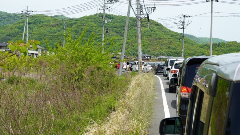 渋滞中のそばを歩く人を目撃