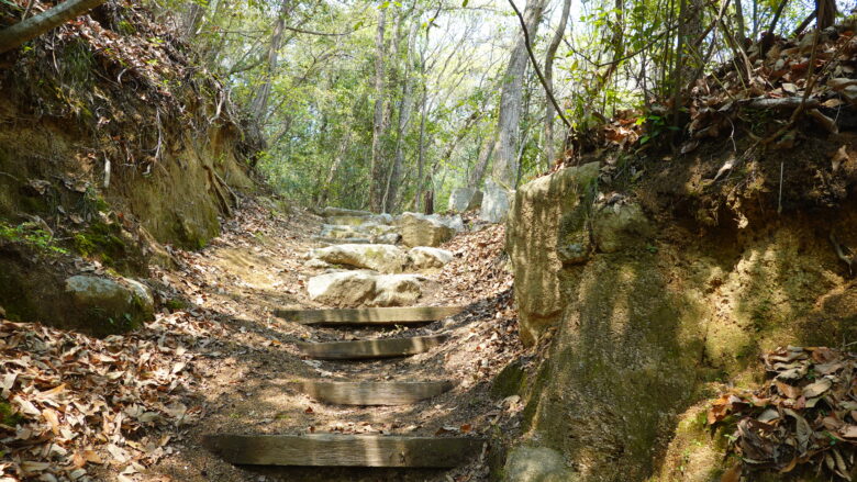 険しい参道を歩く