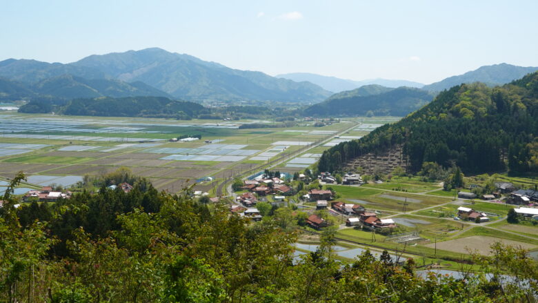 眼下に広がる田園風景が見事なり