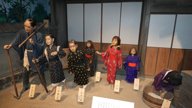 杉家の家族、手前側の右端の人物が「杉虎之介（後の松陰）」