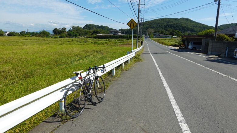 どこまでも真っ直ぐに続いていそうな予感がする道だな(実際は違います)