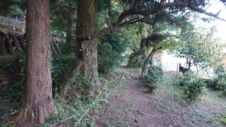 民家の裏手を歩く