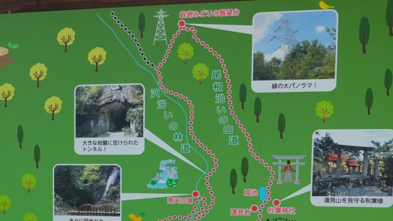 屋根沿いの山道を歩いた先には展望台があるようだ