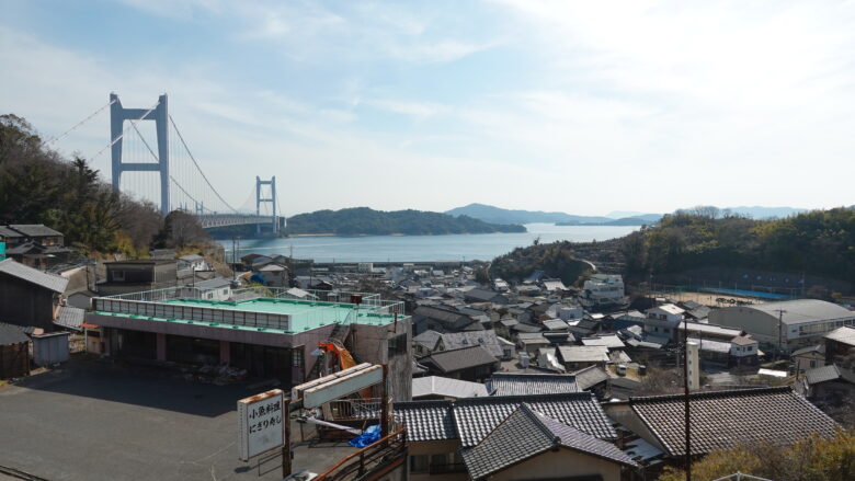 瀬戸大橋と下津井の町並み