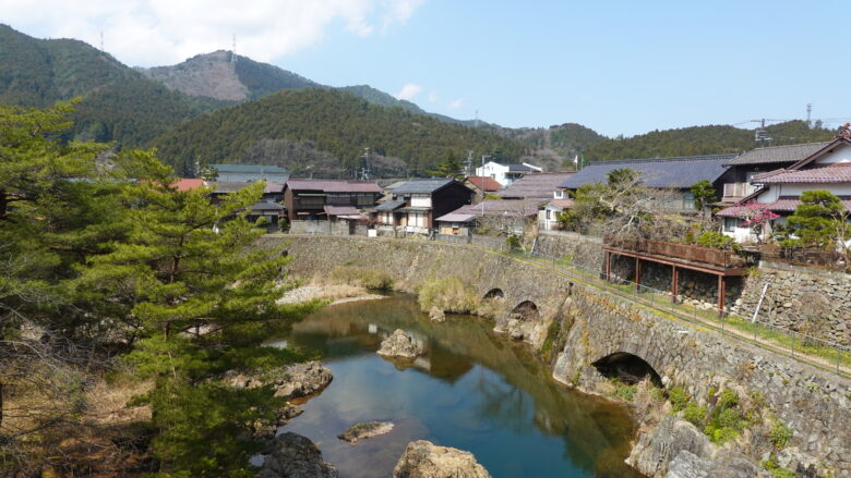 石積みのアーチとトロッコ軌道跡