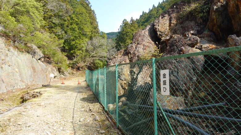 奥に見える三角コーンの先は立入禁止