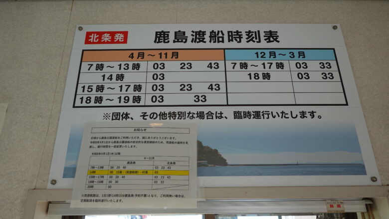 渡し船の時刻表（北条→北条鹿島）
